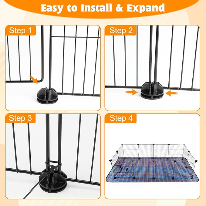 FHTONGE Large Guinea Pig Cage Habitat with 2 Pcs Waterproof Bedding, 8Sq Ft Guinea Pig Playpen with Mat, Metal Small Animal Playpen with Mat for Hamster Hedgehog Dwarf Rabbit (12 x Cage Panels)