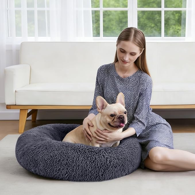 MIXJOY Orthopedic Dog Bed Comfortable Donut Cuddler Round Pet Beds Ultra Soft Washable Dog and Cat Cushion Bed (36'', Dark Gray)