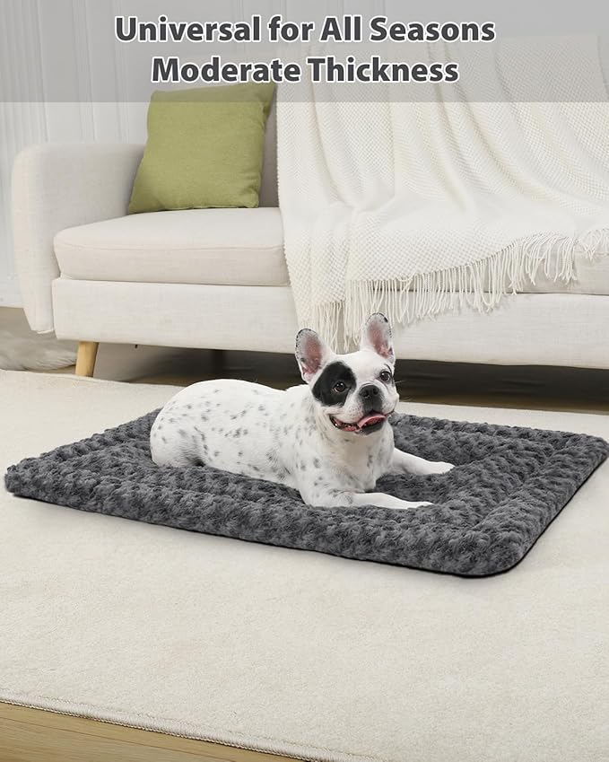 Washable Dog Bed Mat Crate Pad Soft Fluffy Pet Kennel Beds Dog Sleeping Mattress for Large Jumbo Medium Small Dogs, 30 x 19 Inch, Gray