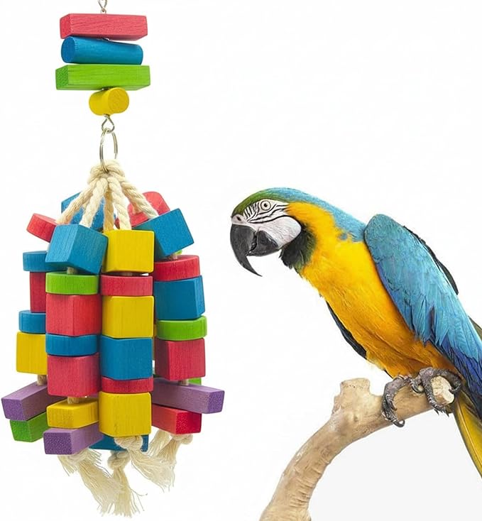 100 Pcs Bird Toys, Wooden Blocks Parrot Toys Bird Chew Toys DIY Parrot Wooden Toy Blocks for Cockatoos, Macaws, African Grey and Small Medium Parrots