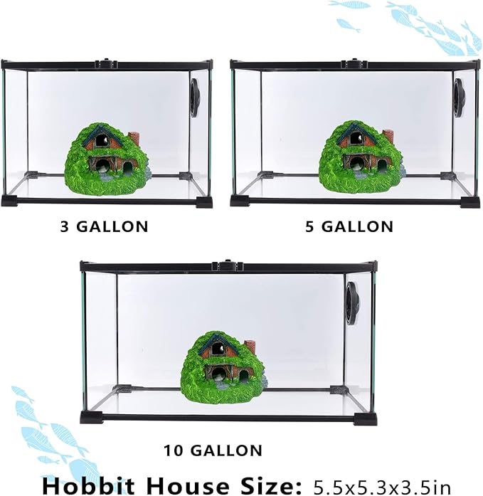 Tfwadmx Fish Tank Hobbit Decorations,Resin Small Fish Cave Hideout House,Aquarium Decor Hide Hole Shelter Hut Ornaments Mini Garden Decorating Accessories