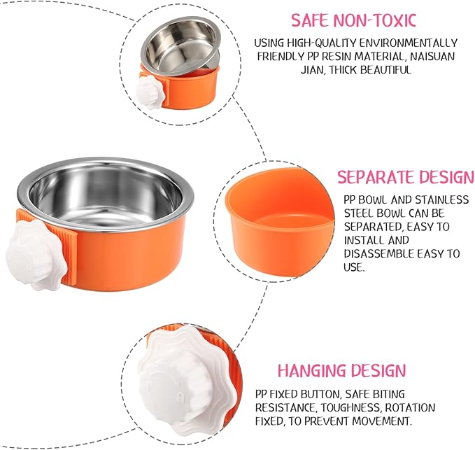 Amyhill 12 Pcs Crate Dog Bowls Bulk Removable Stainless Steel Hanging Food Water Feeder Bowl Pet Kennel Cage Coop Cup for Cat, Puppy, Birds, Rats, Ferret, Guinea Pigs, 3 Colors