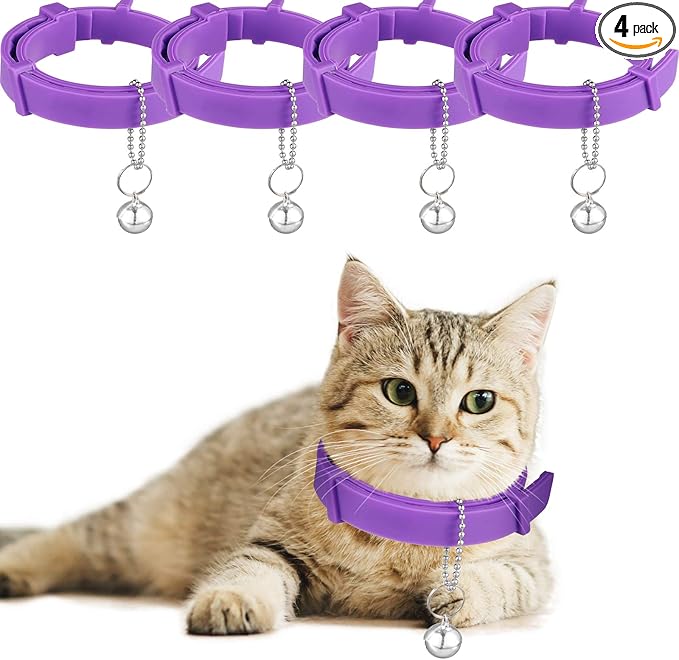 4 Pieces Cat Calming Collars Adjustable Cat Pheromones Calming Collars with 4 Bells Reducing Anxiety for Pets Suitable for Small Medium and Large Cats (15 Inches)