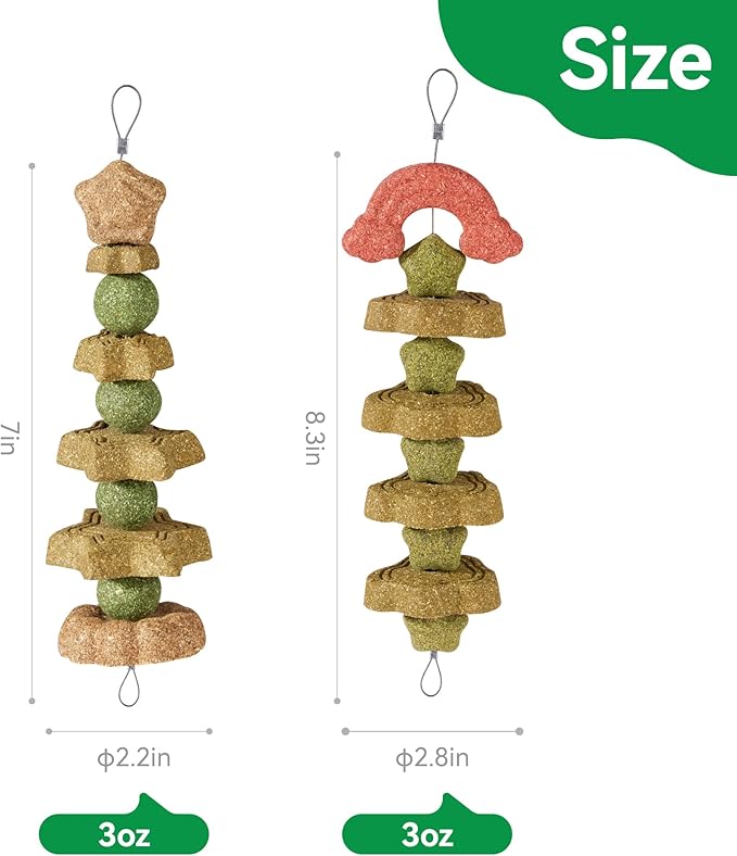 2 Pack Rabbit Chew Toys Bunny Treats, Prevent Teeth Overgrowth, Chew Toys for Guinea Pig/Hamster, Made with Timothy Hay & Vegetables for Rodent Pets, Small Animal Toys