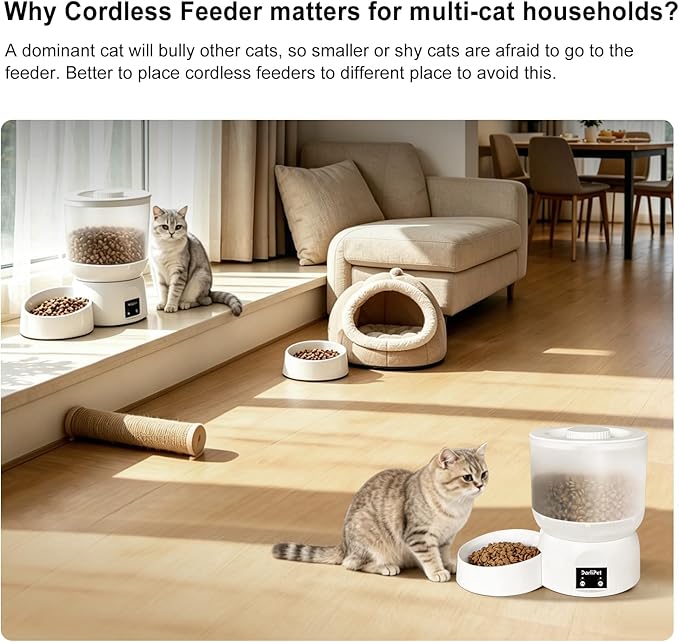 Automatic Cat Feeder with 270-Day Battery Life, Rechargeable Auto Cat Feeder with Slow Feed Mode & Very Quiet Dispensing, 2.5L App Controlled Small cat Food Dispenser for Cats & Small Dogs