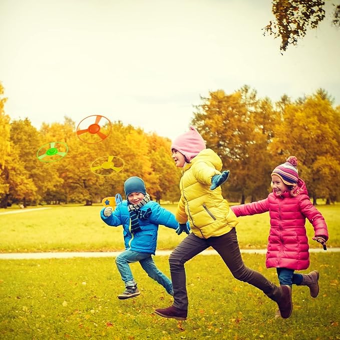 Berry President Flying Saucer Toy, Flying Disc Launch Playset with Rotating Flash Light, Indoor Outdoor Twist Shoot Toy for Kids Aged 3 Years Old & Up (DarkBlue)