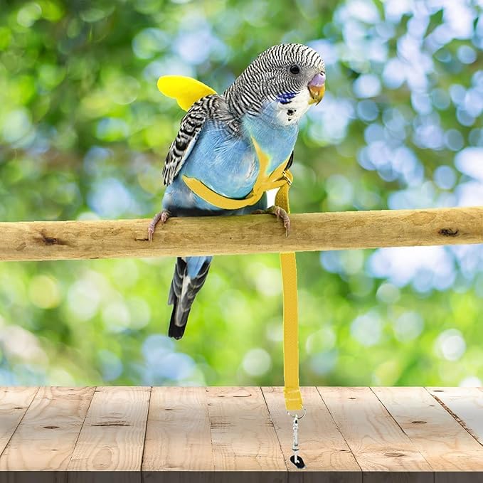 Birds Harness Leash Outdoor Flying Escape-Proof Adjustable Training Design Anti-Bite Bird Rope with Cute Wing for Parrots Scarlet Keck Mini Macaw Love Birds (Yellow)