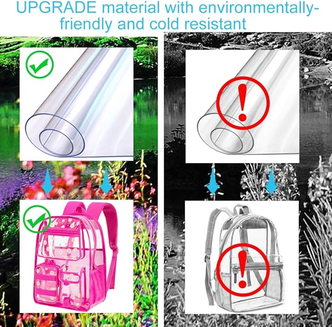 CCJPX 3Pcs Clear Backpack for Girls, School Transparent Bookbag, Heavy Duty See Through Backpacks for Teens Elementary