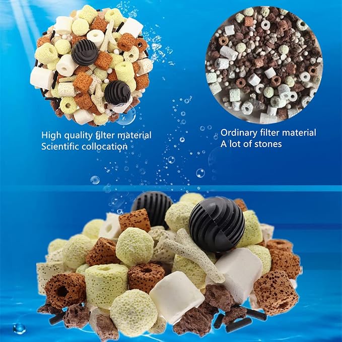 Aquarium Filter Media: 12-in-1 Bio Balls & Ceramic Rings Kit (500g) for Fish Tank or Pond - Includes Zippered Mesh Bag