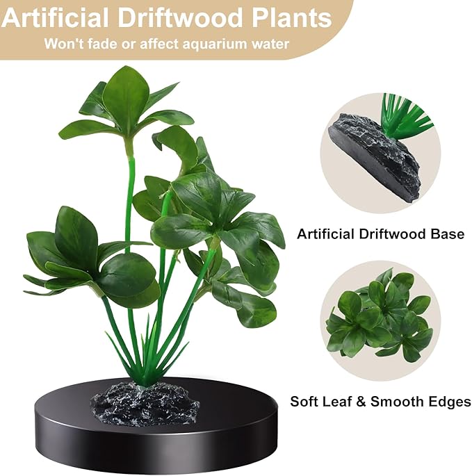 Aquarium Plants Fish Tank Decorations 6.69 Inch Artificial Plastic Plants with Weighted Base, Soft Silk Leaves Realistic Design for Betta Fish Reptile Tank Habitat Decor (Green Type-B)