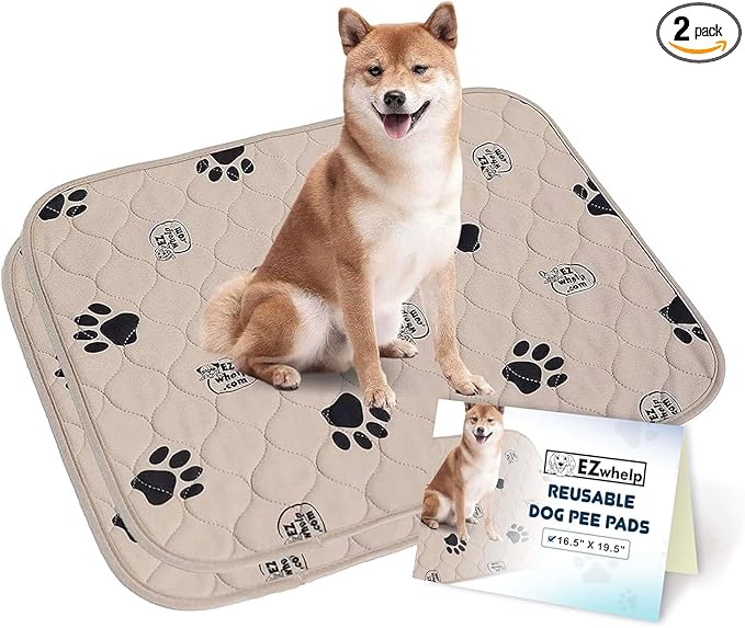 EZwhelp Reusable Dog Pee Pads, Washable Waterproof Mats for Potty Training or Whelping Pads, Puppy Pad with Rounded Corners, 16.5x19.5 Inch, 2 Pack