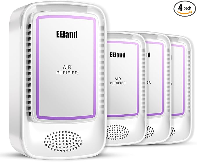 Plug In Air Purifier for Home Pets, Ionic Air Ionizers & Pet Odor Eliminator, Litter Box Deodorizer for Cats, Compact Filterless Air Freshener for Kitchen, Bedroom, Small Room, Ozone Free, 4-Pack