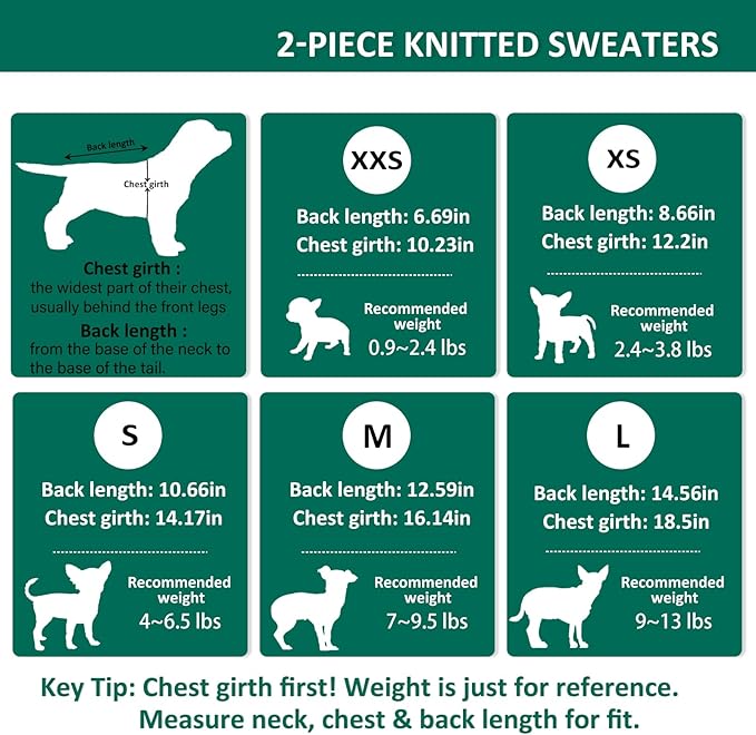 XS Dog Sweater, 2 Pieces Knitted Turtleneck Christmas Dog Sweaters Winter Dog Clothes for Small Dogs Teacup Chihuahua Yorkie Warm Puppy Pet Cat Sweater Outfits, Green and Purple, XSmall