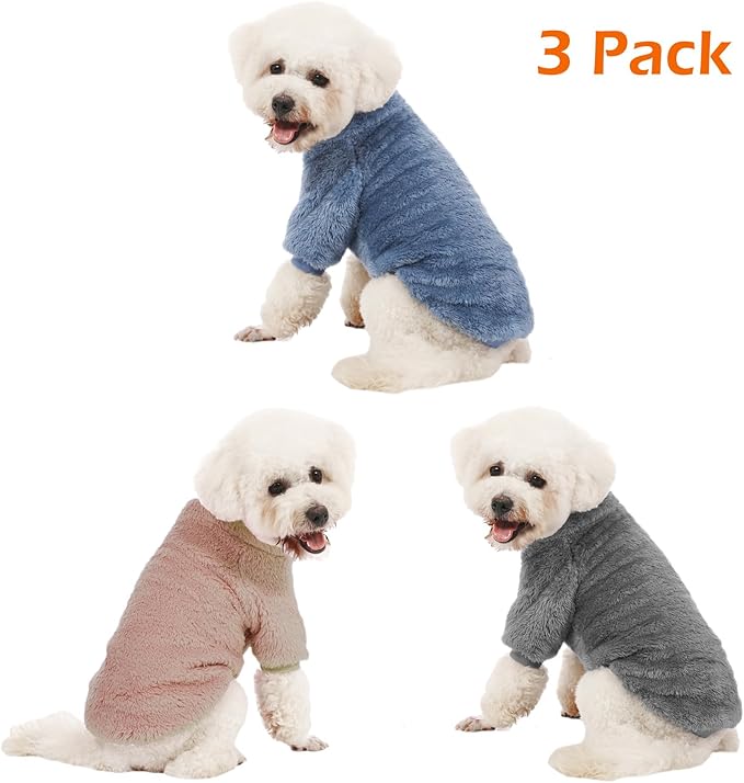 Dog Sweater, 3 Pack Dog Sweaters for Small Dogs, Dog Clothes for Small Dogs Girl Boy, Ultra Soft and Warm Puppy Sweater Dog Coat for Winter Christmas (S, Blue+Lt Coffee+Dark Grey)