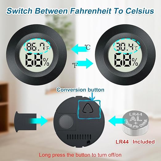 4 Pack Mini Digital Hygrometer Gauge Indoor Thermometer, LCD Monitor Temperature Outdoor Humidity Meter for Greenhouse Jars Incubators Guitar Case, Fahrenheit (℉) or Celsius(℃)