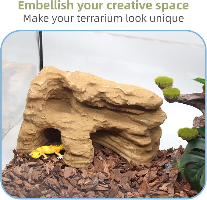 Reptile Hide Shale Scape Step Ledge Backdrop, Reptile Corner Rock Basking Platform Cave Hideout Tank Accessories Decorations, Great for Reptiles, Amphibians, Leopard Gecko, Snake, Frogs, Turtle