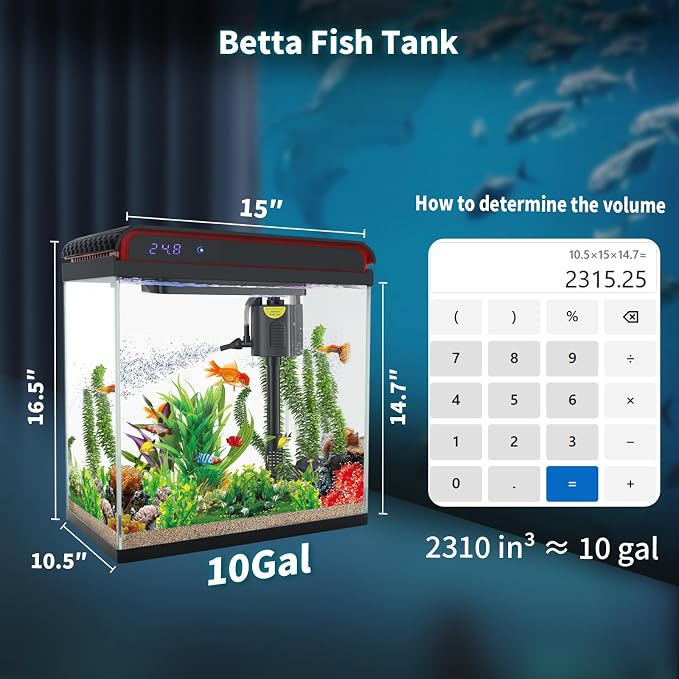 10 Gallon Fish Tank, Betta Fish Tank Glass Small Aquarium Starter Kits Self Cleaning with 3 Types of LED Lights and Filter Water Pump, Ultra Quiet Decoration Kids Room Gift