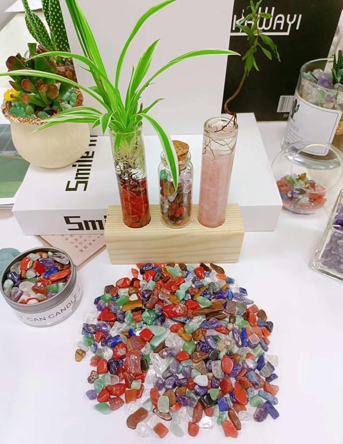 LAIDANLA Decorative Tumbled Gravel Chakra Colorful Crystals Chip Polished Bulk Natural Gem Aquarium Gravel Rocks Pebbles Fish Tank Gravel Vase Filler Succulents Terrarium Supplies 100g