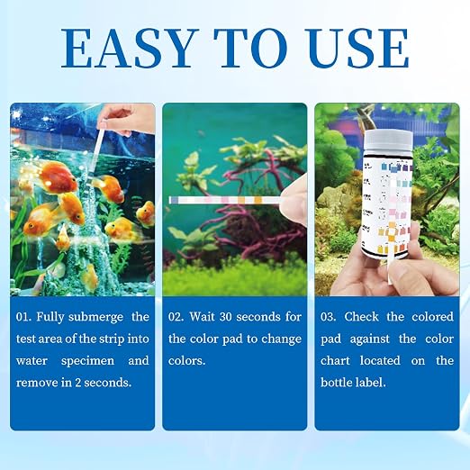 MADSUR 6 in 1 Aquarium Test Strips Fast & Accurate Water Quality Testing Strips for Freshwater Saltwater,Pond Fish Tank Test Strips for PH,Carbonate,Hardness,Residual Chlorine,Nitrate,Nitrite 50pcs