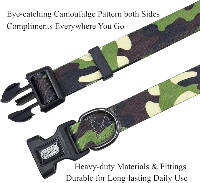 Dog Collar Leash Set, Camouflage Pattern, Polyester Material, Adjustable Collar and 5ft Matching Leash, for Small Dogs.(S, Camo)