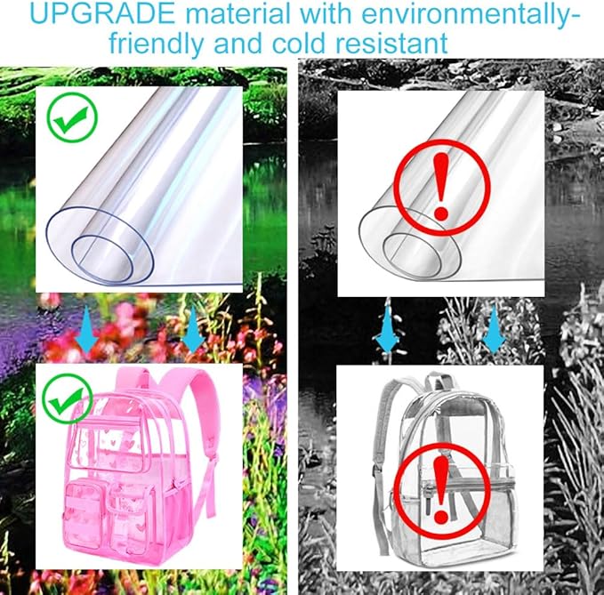CCJPX 3Pcs Clear Backpack for Girls, School Transparent Bookbag, Heavy Duty See Through Backpacks for Teens Elementary