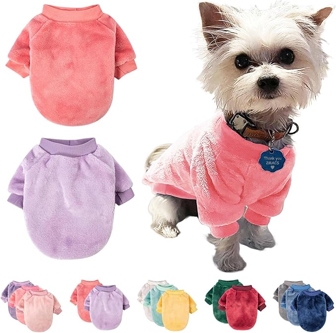FabriCastle Small Dog Sweater, 2-Pack Dog Clothes, Ultra Soft and Warm Pet Jackets for Small Dogs Girl & Cats, Winter Pet Apparel Costumes, Puppy Outfits (Pink,Light Purple, Large)
