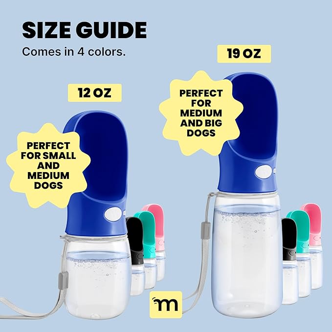 MalsiPree Dog Water Bottle - 19 oz, Navy Blue - One-Hand Leak-Proof Hydration & Pet Water Dispenser - Built-in Travel Bowl & Travel Pet Bowl - for Trail Hiking, Park Visit, Camping & Beach Days