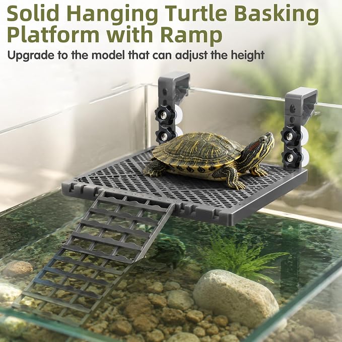 Solidform Turtle Basking Platform with Built-in Food Tray/10x7.8” Non-Slip Ramp Terrace, Heavy-Duty Suction Cups for 25-75 Gallon Aquariums, Resting Dock for Aquatic Turtles