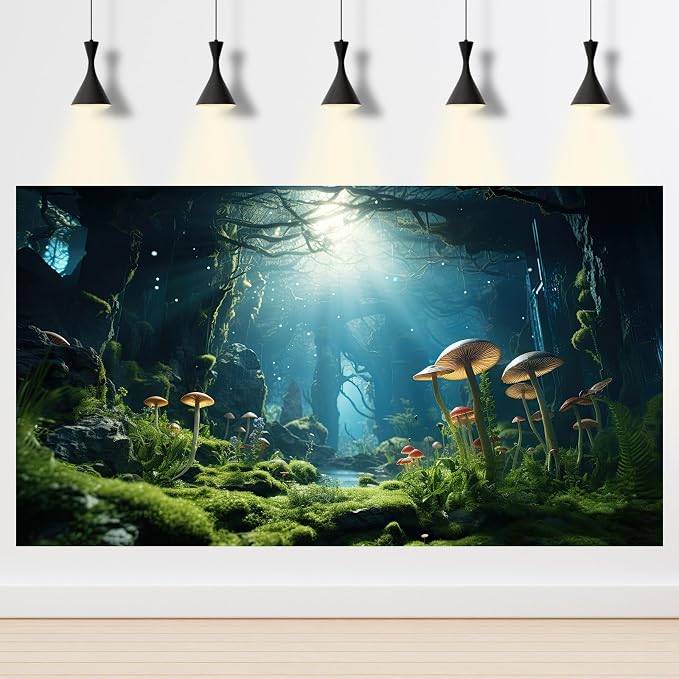 Forest Mushroom Aquarium Background Underwater Stream Fish Tank Background Tropical Jungle Style Mushrooms with Lush Moss Reptile Tank Backgrounds Rainforest Reptile Enclosure Backgrounds 72x16in