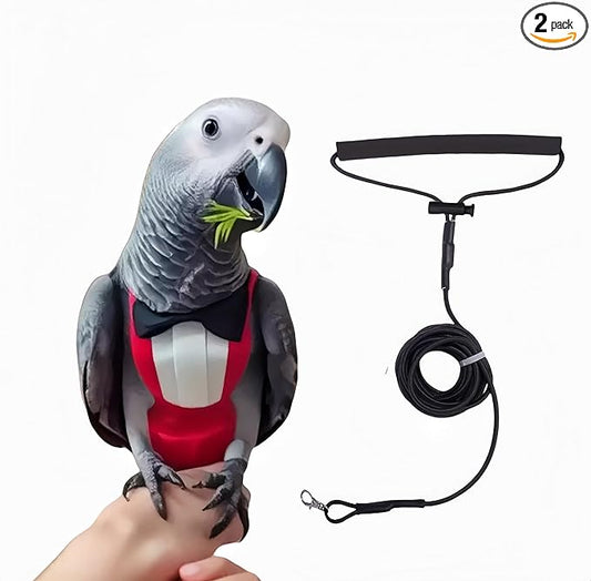 Bird Diapers with Bow Bird Harness Tuxedo Flight Suits with 80in Flying Leash Parrot Nappy with Waterproof Inner Layer Urine Wet Suite for Cockatiel Conure Parakeet Macaw Budgie-Red,XL