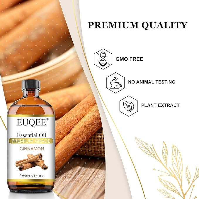 EUQEE Cinnamon Essential Oil 118ml Pure Essential Oil for Diffuser, Aromatherapy, DIY Soap, Candle Making - 4 Fl.Oz, Cinnamon,4 Fl Oz (Pack of 1)
