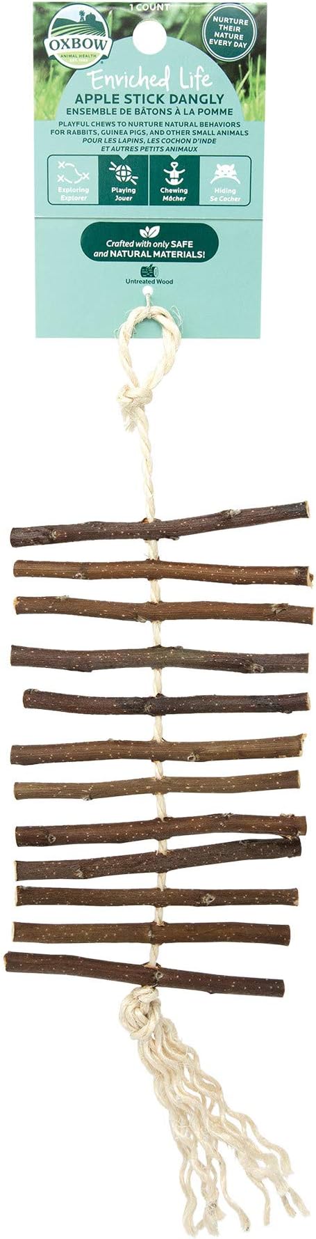 Oxbow Enriched Life Apple Stick Dangly, Rabbit Toys, Guinea Pig Toys, Enrichment for Bunny, Guinea Pig, Hamster, Rabbit, Chinchilla, Rat, Chinchilla Cage Accessories, Small Pet Accessories for Cage