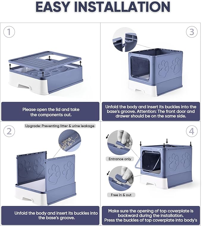 Medario Cat Litter Box with X-Large Litter Mat and Scoop, Large Covered Litter Box with Lid, Enclosed Kitty Box,Front Top Entry Exit, Odor Control Easy to Clean (Upgrade Midnight)