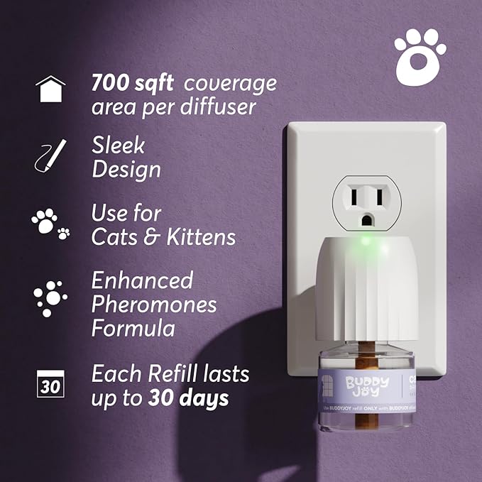 Cat Calming Diffuser Refills – Long-Lasting 30-Day Formula, Cat Pheromones Calming Diffuser for Stress Relief, Relaxation, and Anxiety Reduction, Easy to Use – (3 Diffusers + 3 Refills)