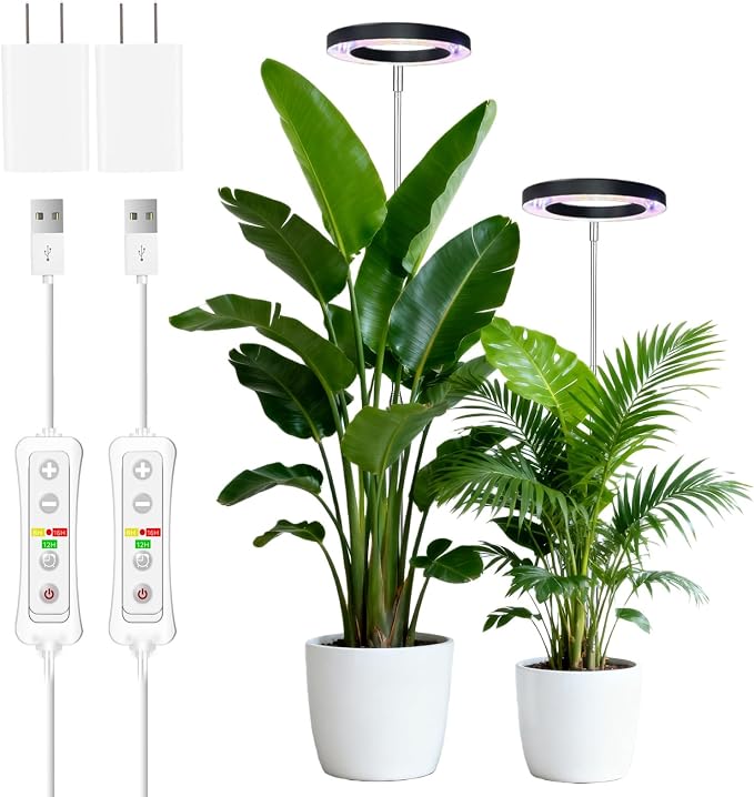 Plant Grow Light,LED Growing Light Full Spectrum for Indoor Plants,Aluminum Black Plant Lights,Height Adjustable, Automatic Timer, 5V Low Safe Voltage