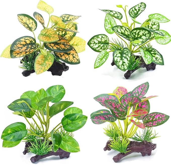 4 Pack Tall Aquarium Plants - Reptile Habitat Plants Realistic Silk Fake Betta Fish Tank Decor for Terrarium Aquascaping