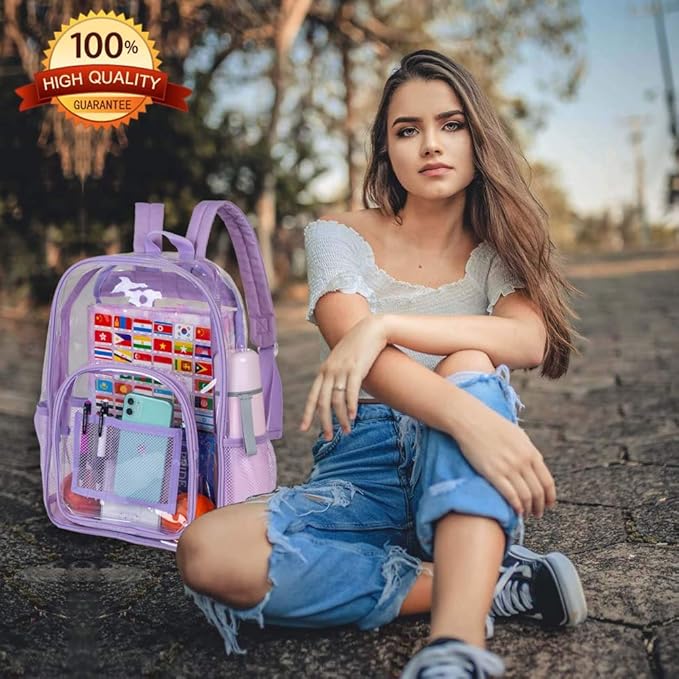 CCJPX 3Pcs Clear Backpack for Girls, School Transparent Bookbag, Heavy Duty See Through Backpacks for Teens Elementary