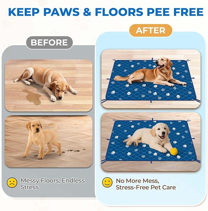 Fostanfly Washable Pee Pads for Dogs, 2 Pack Large 36"x41" Ultra-Absorbent and Leak-Proof Non-Slip Reusable Potty Training Pads for Dogs, Puppy & Cats of Add 8 Lanyards-Blue