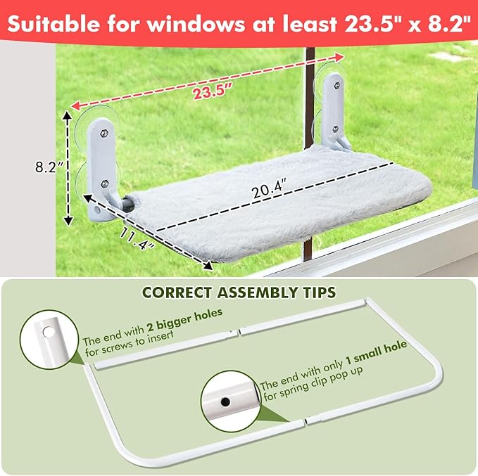 Zoratoo 2PC Cat Window Perch Cordless Foldable Cat Hammock Bed for Window with Metal Frame and Reversible Cover, Large Suction Cups Window Resting Seat for Indoor Cats (Cat Bed, M-2PC)