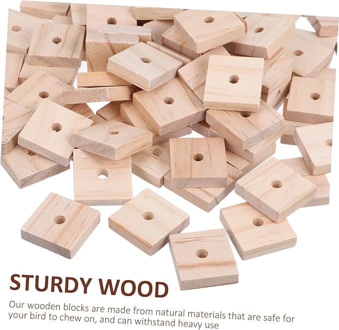 Yardwe Parrot Chewing Blocks 100Pcs Wooden Bird Cage Toys with Hanging Holes for Beak Trimming and Mental Stimulation Suitable for Parakeets Cockatoos Macaws