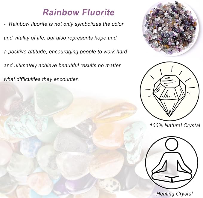 Erliway 100g Natural Rainbow Fluorite Crystal Chips 7-9mm Tumbled Stones | Small Crushed Crystal Stone, Polished Crystals Chips for Fish Tank, Healing Tumbled Rocks for Reiki Jewelry Making Home Décor