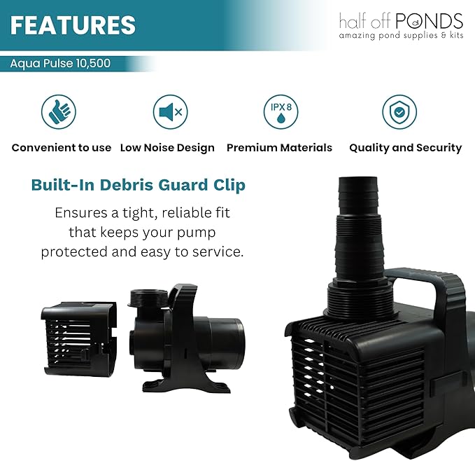 HALF OFF PONDS Submersible Water Pump, 10,500 GPH Pond Pump with 200FT Power Cord and 27 FT Max Head, 620W Ultra Quiet Energy Efficient Pump for Koi Pond, Fountain, Waterfall, Water Garden, Skimmer