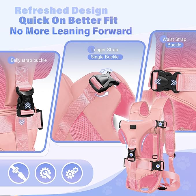 YUDODO Front Pet Carrier Backpack for Small Dogs and Cats, Secure and Breathable Mesh, Ergonomic Support, Adjustable for Walking, Hiking, or Travel (Pink M)