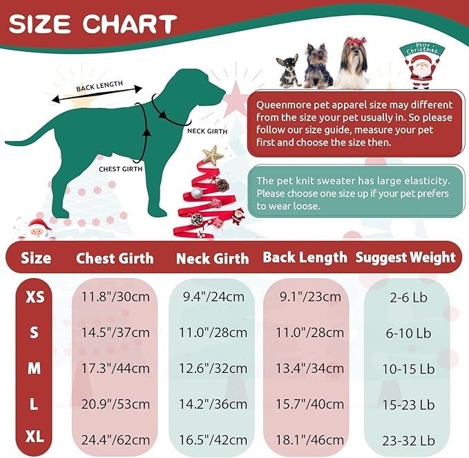 Queenmore Christmas Dog Sweater - Knitted Pullover Turtleneck Outfit, Warm Clothes for Small Dogs Boys or Girls L