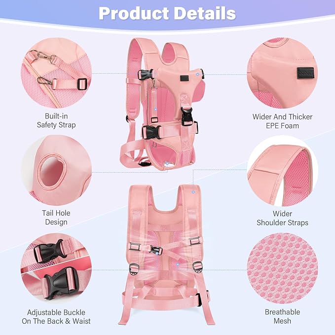 YUDODO Front Pet Carrier Backpack for Small Dogs and Cats, Secure and Breathable Mesh, Ergonomic Support, Adjustable for Walking, Hiking, or Travel (Pink M)