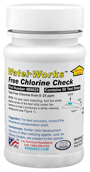 Industrial Test Systems WaterWorks 480023 Free Chlorine Test Strip, 5 Second Test Time, 0-25ppm Range (Pack of 50)