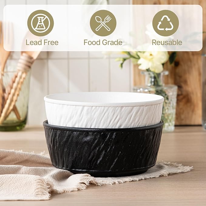 6 Inch Ceramic Bowls Set of 2-28 oz Soup Bowls,Dishwasher & Microwave Safe Bowls in Black & White,Cereal Bowls for Oatmeal,Salad, Rice,Ramen,Pasta,Yogurt,Fruit