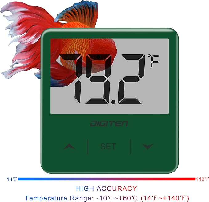 Aquarium Thermometer, Fish Tank Thermometer with Large LCD Display, Stick-on Tank Temp Sensor Ensures Accurate Reading, No Wires C/F Switch