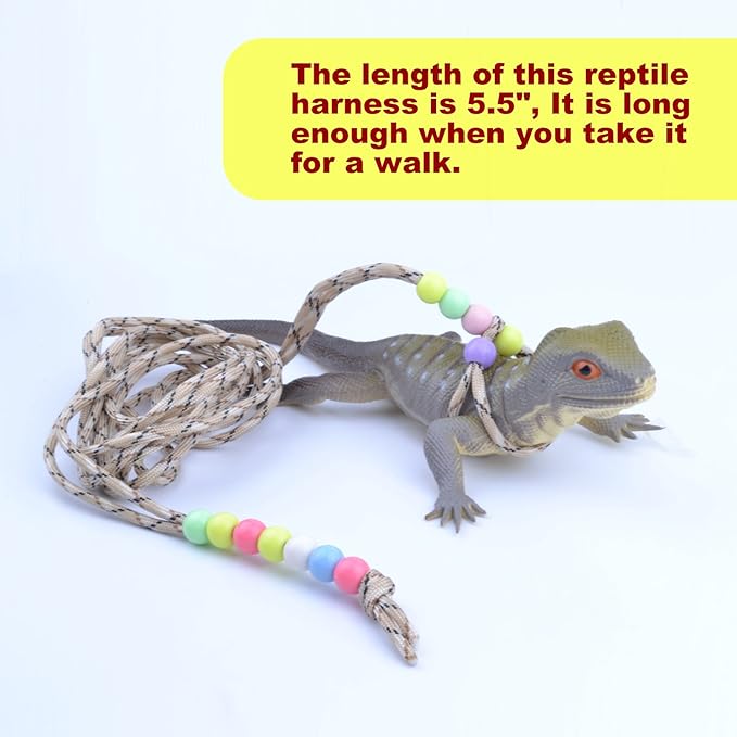 Adjustable Reptile Training Lead Harness Leash Nylon Rope for Lizard Crested Gecko Chameleon Guinea Pig Ferrets Hamster Rats (Brown)