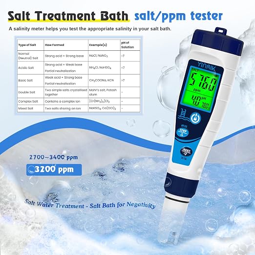 Salt Meter for Pools & pH Meter,Digital 5 in 1 Salinity Meter | Swimming Pool Salinity Meter,EC/TDS Meter for Hydroponic Household Drinking Water Hot Tub Aquarium Brewing/Fish Tank…